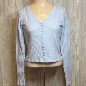 Abercrombie & Fitch Y2K Baby Blue Ribbed Cropped Cardigan Top Size S